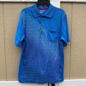 Nike Golf Tour Performance Dri-Fit Blue Geometric Polo Shirt Men’s Size Small
